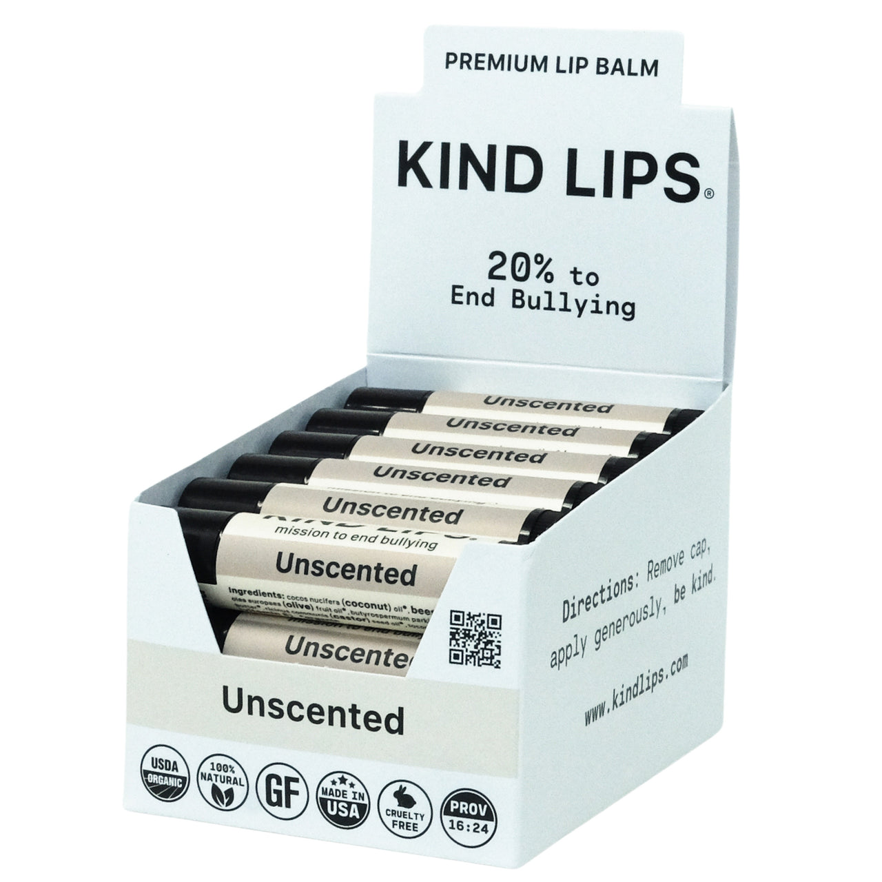 Unscented Organic Lip Balm - 12 Tube Display Open Pack