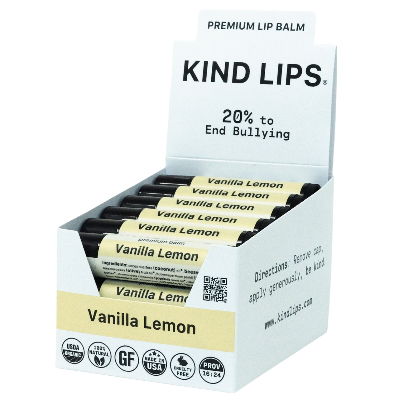 Vanilla Lemon Organic Lip Balm - 12 Tube Display Open Pack