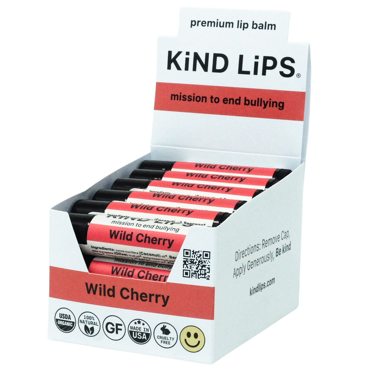 Wild Cherry Organic Lip Balm - 12 Tube Display Open Pack